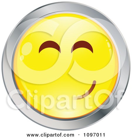 Clipart Yellow And Chrome Cartoon Smiley Emoticon Happy Face 9 - Royalty Free Vector Illustration by beboy