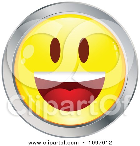 Clipart Yellow And Chrome Cartoon Smiley Emoticon Happy Face 10 - Royalty Free Vector Illustration by beboy