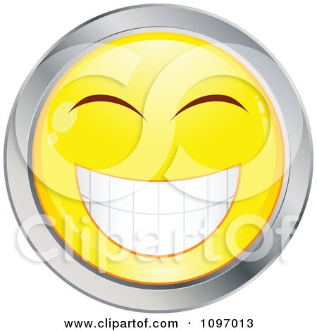 Clipart Yellow And Chrome Cartoon Smiley Emoticon Happy Face 11 - Royalty Free Vector Illustration by beboy