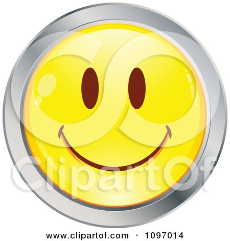 Clipart Yellow And Chrome Cartoon Smiley Emoticon Happy Face 12 - Royalty Free Vector Illustration by beboy