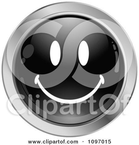 Clipart Black And Chrome Cartoon Smiley Emoticon Face - Royalty Free Vector Illustration by beboy