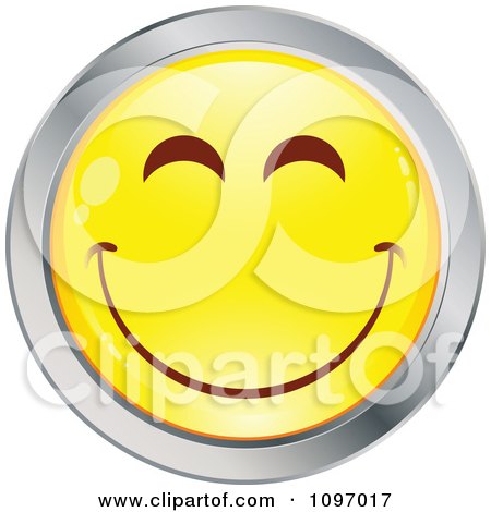 Clipart Yellow And Chrome Cartoon Smiley Emoticon Happy Face 14 - Royalty Free Vector Illustration by beboy