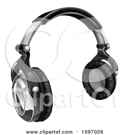 Clipart 3d Audio Headphones In Black And Silver - Royalty Free Vector Illustration by AtStockIllustration