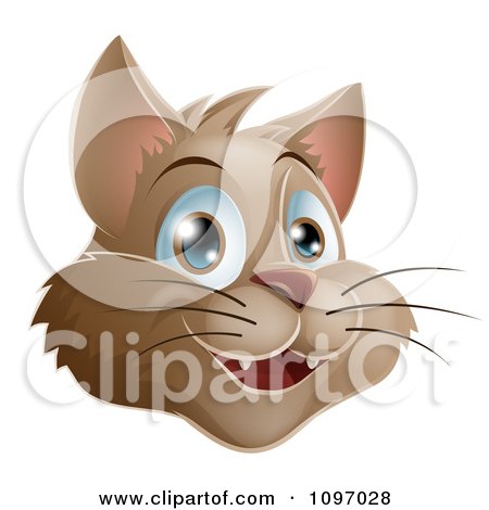 Clipart Happy Brown Cat Face - Royalty Free Vector Illustration by AtStockIllustration