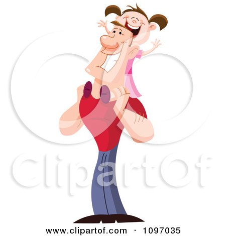 Clipart Happy Girl Riding On Her Fathers Shoulders - Royalty Free Vector Illustration by yayayoyo