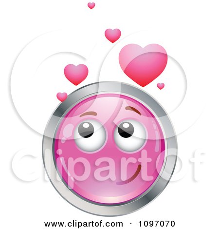 Clipart Pink And Chrome Cartoon Smiley Love Emoticon Face - Royalty Free Vector Illustration by beboy