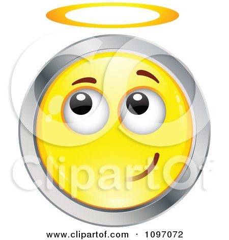 Clipart Innocent Angel Yellow And Chrome Cartoon Smiley Emoticon Face With A Halo - Royalty Free Vector Illustration by beboy