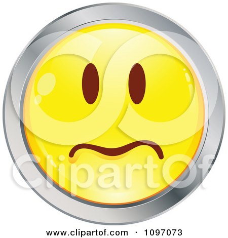 Clipart Yellow And Chrome Worried Cartoon Smiley Emoticon Face 1 - Royalty Free Vector Illustration by beboy