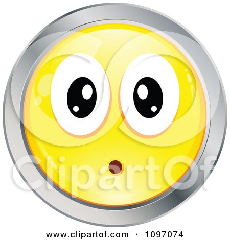 Clipart Surprised Yellow And Chrome Cartoon Smiley Emoticon Face 7 - Royalty Free Vector Illustration by beboy