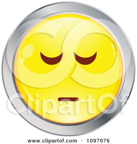 Clipart Depressed Yellow And Chrome Cartoon Smiley Emoticon Face - Royalty Free Vector Illustration by beboy