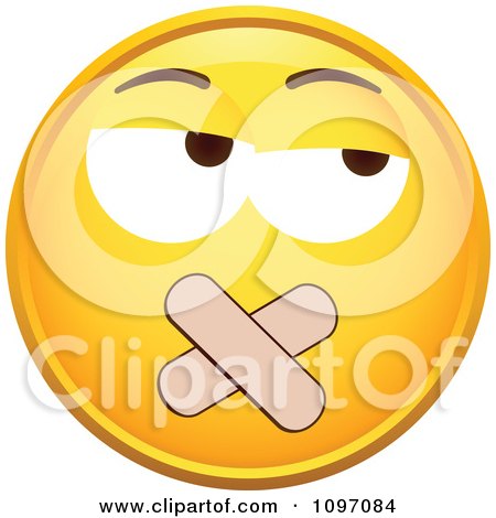 Clipart Silenced Yellow Emoticon Smiley Face With Bandages - Royalty Free Vector Illustration by beboy