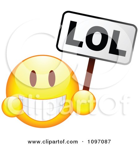 Clipart Grinning Yellow Emoticon Smiley Face Holding An LOL Sign- Royalty Free Vector Illustration by beboy