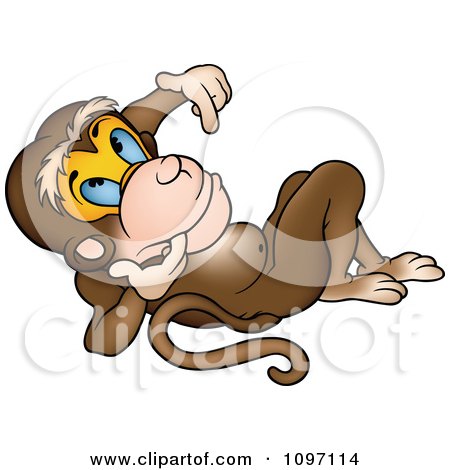 Clipart Pensive Monkey Leaning Back And Gesturing With His Hand - Royalty Free Vector Illustration by dero