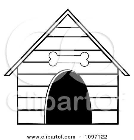 Clipart Black And White Dog House With A Bone Above The Door - Royalty Free Vector Illustration by Hit Toon