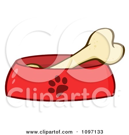 Clipart Bone In A Red Dog Bowl Dish - Royalty Free Vector Illustration by Hit Toon