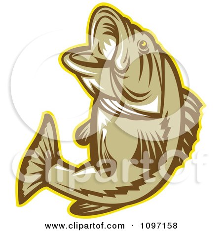Clipart Retro Woodcut Largemouth Bass Fish Jumping - Royalty Free Vector Illustration by patrimonio