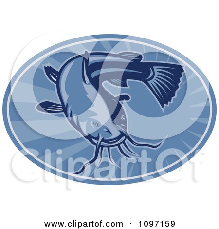 Clipart Retro Woodcut Styled Blue Bullhead Catfish Oval - Royalty Free Vector Illustration by patrimonio