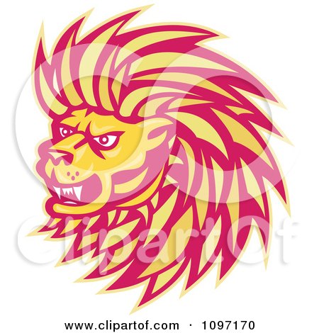 Clipart Retro Yellow And Red Angry Lion Head - Royalty Free Vector Illustration by patrimonio