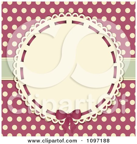 Clipart Retro Doily Circular Frame On Pink And Beige Polka Dots - Royalty Free Vector Illustration by elaineitalia