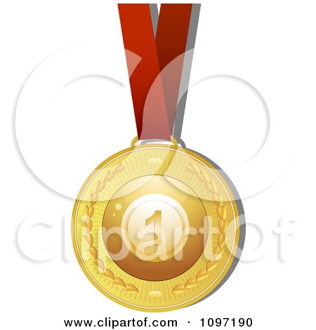 Clipart 3d Golden Bingo Ball Medal On A Red Ribbon - Royalty Free Vector Illustration by elaineitalia