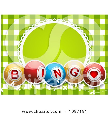 Clipart Green Gingham Bingo Ball Frame Background - Royalty Free Vector Illustration by elaineitalia