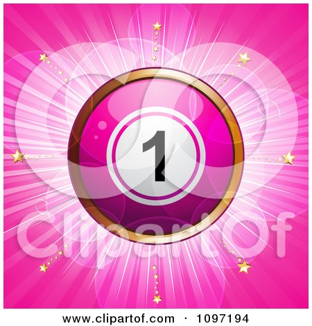 Clipart 3d Pink And Gold Lottery Of Bingo Ball Over Pink With Stars And Flares - Royalty Free Vector Illustration by elaineitalia