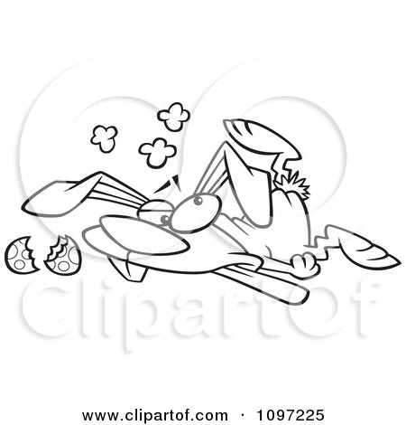 Clipart Outlined Stampeded Easter Bunny Crushed On The Floor - Royalty Free Vector Illustration by toonaday