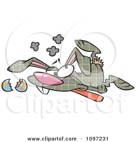 Clipart Trampled Plaid Easter Bunny Crushed On The Floor - Royalty Free Vector Illustration by toonaday