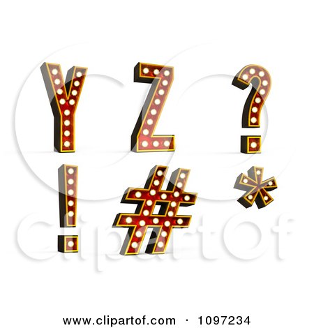 Clipart 3d Theatre Light Alphabet Set Y Z And Symbols - Royalty Free CGI Illustration by stockillustrations