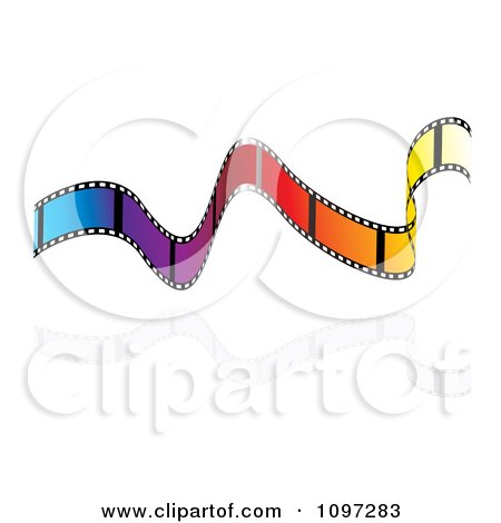 Clipart Rainbow Colored Wavy Film Strip Floating Over Reflective White - Royalty Free Vector Illustration by michaeltravers