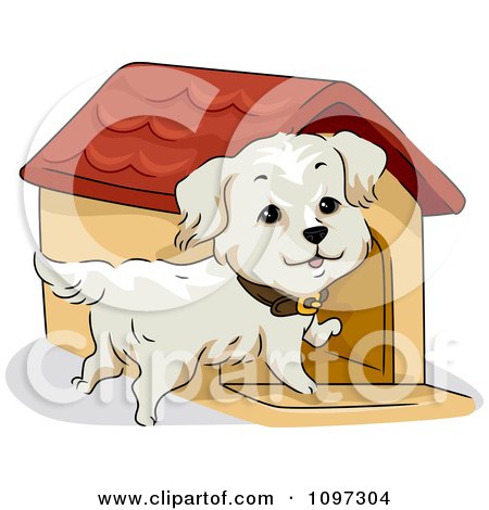 Clipart Happy Golden Retriever By A Dog House - Royalty Free Vector Illustration by BNP Design Studio