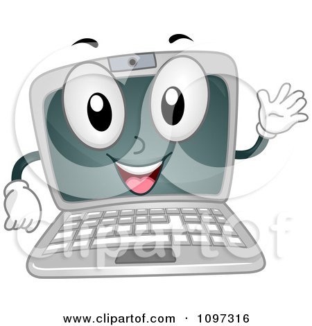 Clipart Happy Laptop Computer Mascot Waving - Royalty Free Vector Illustration by BNP Design Studio