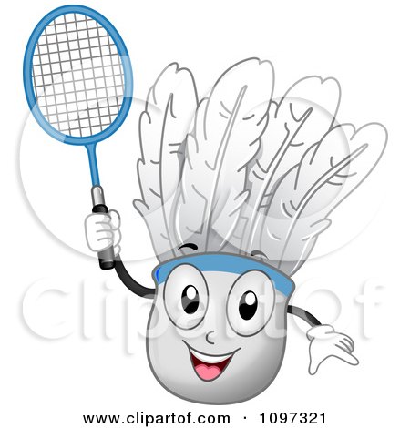 Clipart Happy Badminton Shuttlecock Mascot Holding A Racket - Royalty Free Vector Illustration by BNP Design Studio