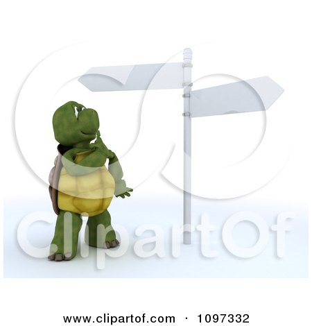 Clipart 3d Tortoise Looking Up A Street Signs At A Crossroads - Royalty Free CGI Illustration by KJ Pargeter