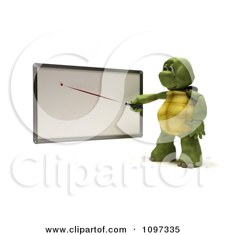 Clipart 3d Tortoise Pointing A Stick At A Blank White Board - Royalty Free CGI Illustration by KJ Pargeter