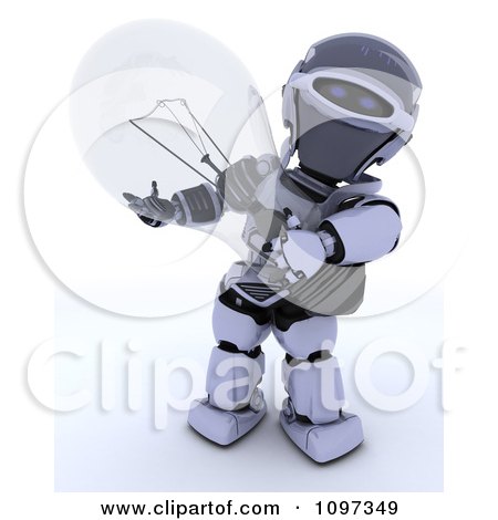 Clipart 3d Robot Holding A Transparent Light Bulb - Royalty Free CGI Illustration by KJ Pargeter