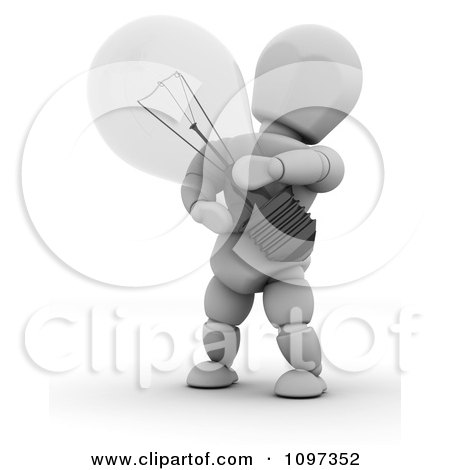 Clipart 3d White Character Holding A Transparent Light Bulb - Royalty Free CGI Illustration by KJ Pargeter