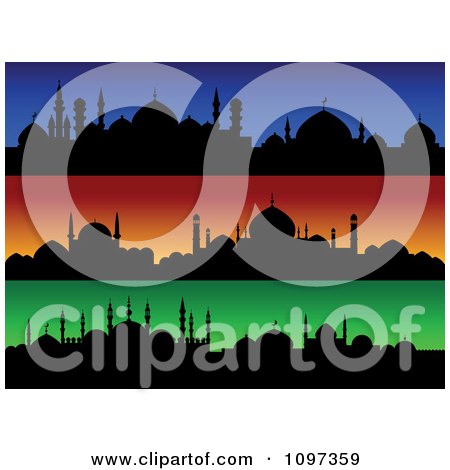 Clipart Blue Orange And Green Silhouetted Mosque Roof Tops - Royalty Free Vector Illustration by Vector Tradition SM