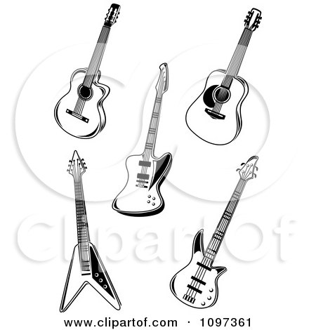 Clipart Black And White Rock Music Guitars - Royalty Free Vector Illustration by Vector Tradition SM