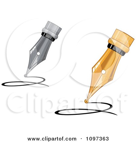 Clipart 3d Silver And Gold Calligraphy Ink Pens Writing - Royalty Free Vector Illustration by Vector Tradition SM