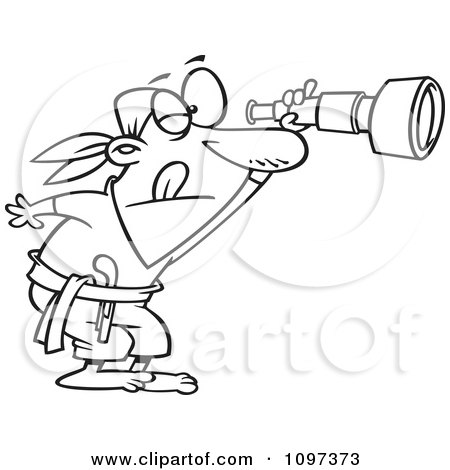 Clipart Outlined Pirate Peering Through A Spyglass Telescope - Royalty Free Vector Illustration by toonaday