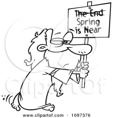 Clipart Outlined Man Carrying A Spring Is Near Sign With The End Crossed Out - Royalty Free Vector Illustration by toonaday