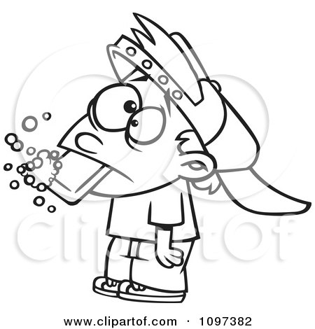Clipart Outlined Bad Boy Getting His Dirty Mouth Washed Out With Soap After Cussing - Royalty Free Vector Illustration by toonaday