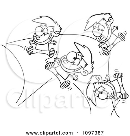 Clipart Outlined Energetic Boy Bouncing Off The Walls - Royalty Free Vector Illustration by toonaday