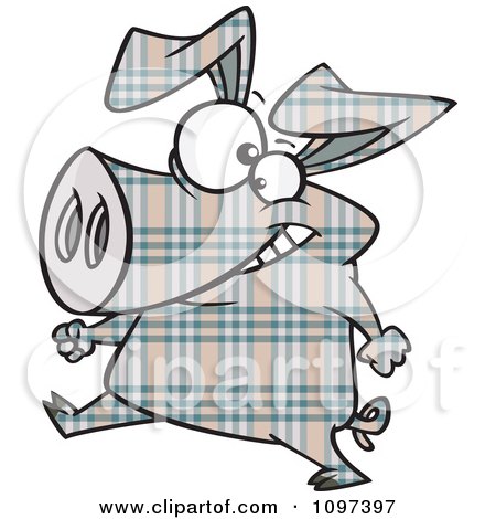Clipart Happy Plaid Pig Walking Upright - Royalty Free Vector Illustration by toonaday
