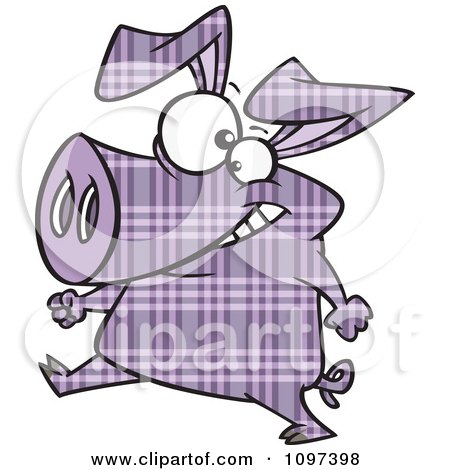 Clipart Happy Purple Plaid Pig Walking Upright - Royalty Free Vector Illustration by toonaday