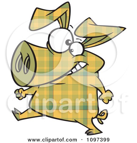 Clipart Happy Yellow Plaid Pig Walking Upright - Royalty Free Vector Illustration by toonaday