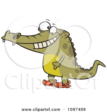 Clipart Happy Crocodile Standing Upright And Wearing Crocs On His Feet - Royalty Free Vector Illustration by toonaday