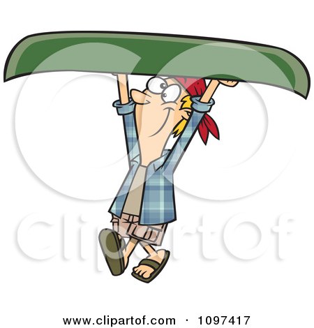 Clipart Happy Man Carrying A Canoe Over His Head - Royalty Free Vector Illustration by toonaday
