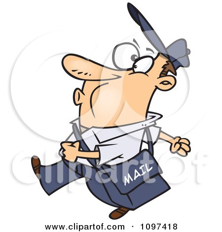 Clipart Happy Mail Man Whistling And Walking - Royalty Free Vector Illustration by toonaday